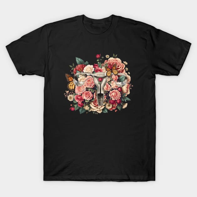 Vintage Floral Uterus with roses, uterine cancer support, Feminist, femminism, uteruses, girl, women, T-Shirt by Collagedream